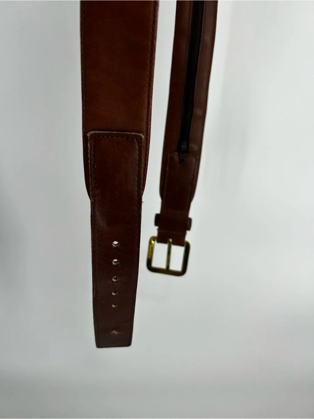 L. L. Bean Brown Leather Hidden Zipper Travel Belt Brass Buckle Men's 38in USA